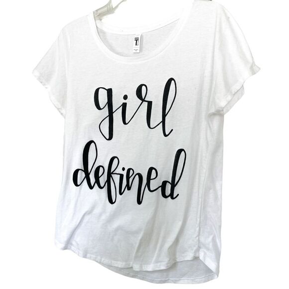 Girl Defined Black White Graphic Print Logo Short Sleeve Shirt Size Small - Picture 5 of 5